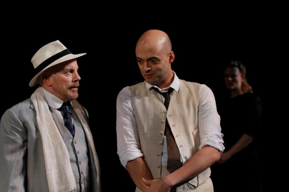 Peter Crook, Brandon J. Simmons and in the background, Hannah Victoria Franklin in "The Seagull". Photo: Chris Bennion