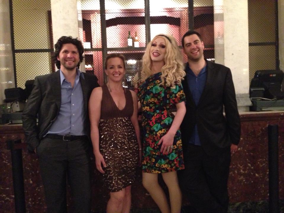 Artistic Director/actor Louis Hobson, actress Alice Ripley, diva Jinkx Monsoon and Exec. Director/actor Jake Groshong chillax after Monday night's Preview Party for Balagan Theatre's 2013/14 Season at The Moore.