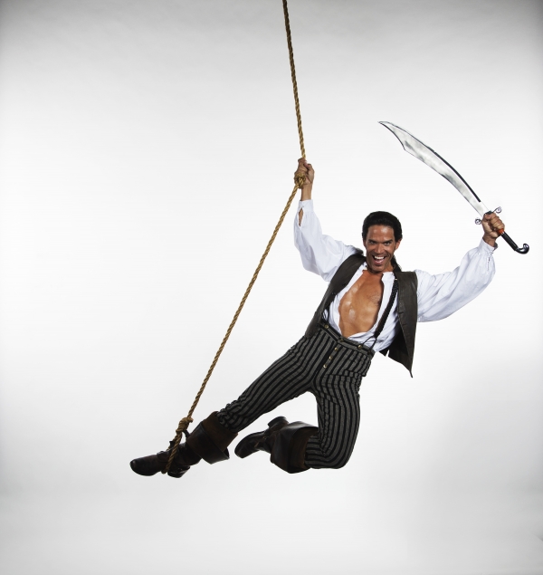 Brandon O'Neill plays the Pirate King in The Pirates of Penzance at The 5th Avenue Theatre. Credit Mark Kitaoka