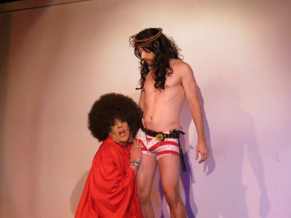 We're guessing there will some blasphemy at Bacon Strip's annual Xmas Show...two years ago, Honey Bucket and James defame our Lord... Photo: Doug McLaughlin