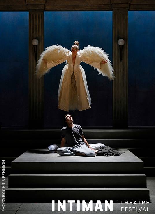  Marya Sea Kaminski (The Angel) and Adam Standley (Prior Walter) in Intiman Theatre's "Angels in America," August 12 - September 21, 2014, at The Cornish Playhouse at Seattle Center. Tickets and information at http://www.intiman.org/angels.  Photo: Chris Bennion