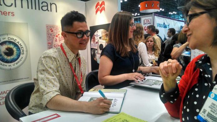 Author/Illustrator/Former Seattlite Mike Curato signing copies of his first book, Little Elliot, Big City.