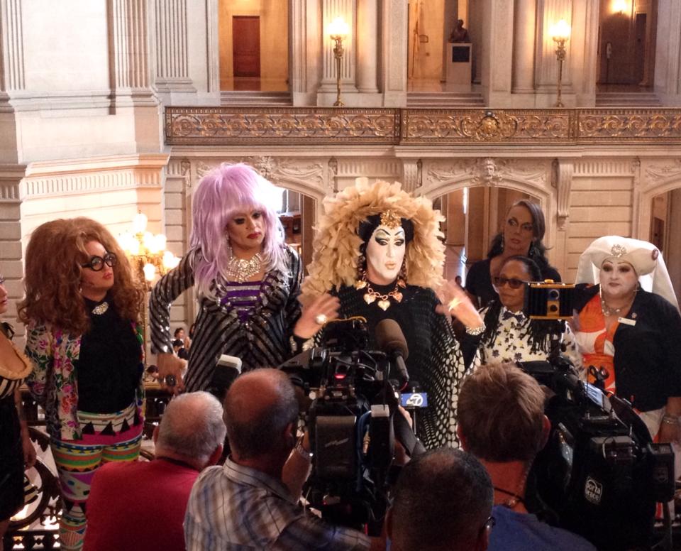 Both Seattle and San Francisco led the charge against Facebook's draconian and unfair "Real Names" Policy. Here SF queens including Heklina and Sister Roma stage a press conference in SF City Hall.